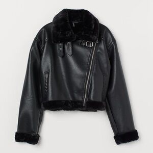 Nwot H&M faux fur detail biker jacket women’s size L
